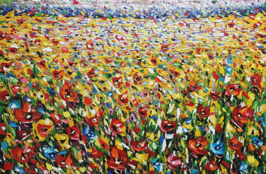 Pittura intitolato "Wild Poppies Meadow" da Andranik Harutyunyan, Opera d'arte originale, Olio Montato su Telaio per barella…