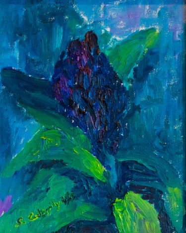 Painting titled "Budding Hyacinth" by Shyami Codippily, Original Artwork, Oil Mounted on Wood Stretcher frame