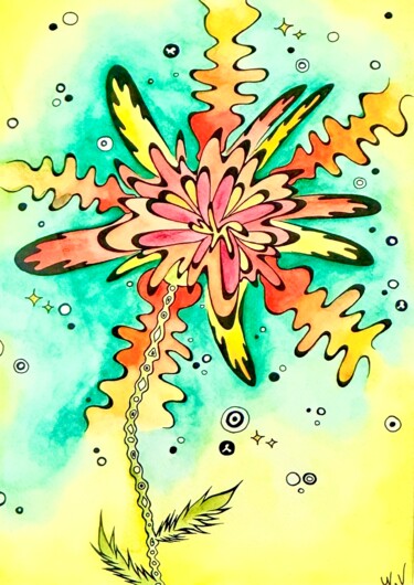 Schilderij getiteld "Fleur Cosmique" door Wendy Verger, Origineel Kunstwerk, Acryl