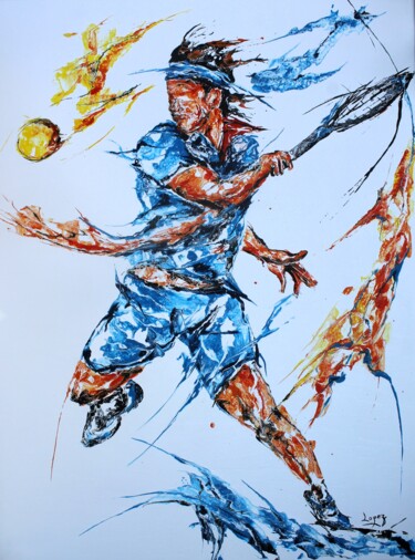 Painting titled "1804 Bleu tennis" by Jean-Luc Lopez, Original Artwork, Acrylic Mounted on Wood Stretcher frame