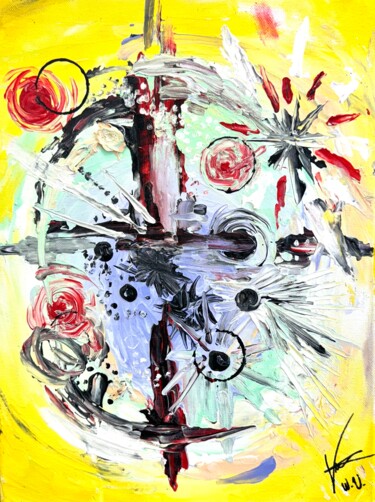 Schilderij getiteld "Etalement galactique" door Wendy Verger, Origineel Kunstwerk, Acryl Gemonteerd op Frame voor houten bra…