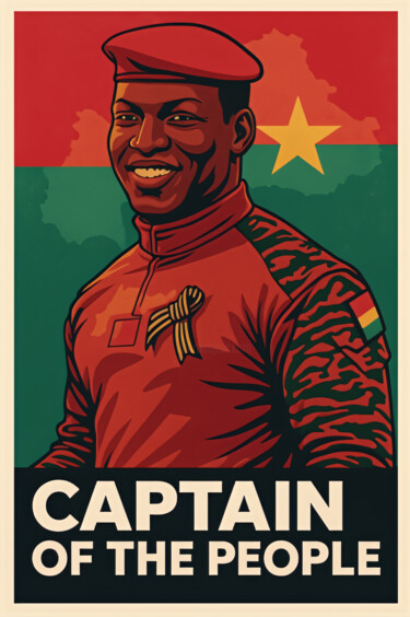 Ibrahim Traore: Captain of the people Arte digitale intitolato "Ibrahim Traore: Cap…" da Jafeth Moiane, Opera d'arte originale, Immagine generata dall'IA