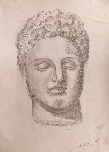 Schilderij getiteld "Alexander Makedonski" door Valentyn Oladenko, Origineel Kunstwerk, Potlood Gemonteerd op Houten paneel