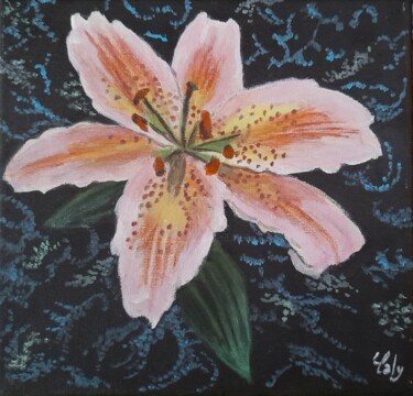 Painting titled "Lys pastel pêche ro…" by Caly, Original Artwork, Acrylic Mounted on Wood Stretcher frame
