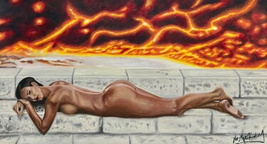 绘画 标题为“Fire in the sky” 由Nestor Abraham Hernandez Medellin, 原创艺术品, 油 安装在木质担架架上