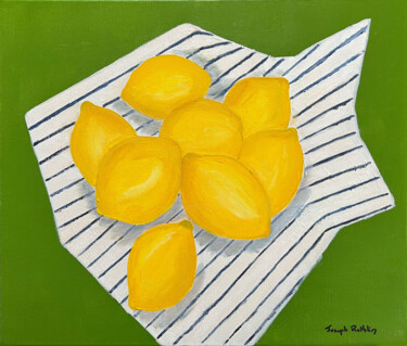 Ζωγραφική με τίτλο "Lemons on the green" από Joseph Rethlin, Αυθεντικά έργα τέχνης, Λάδι Τοποθετήθηκε στο Ξύλινο φορείο σκελ…