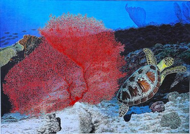 "Coral" başlıklı Tablo Galvão tarafından, Orijinal sanat, Pigmentler Ahşap panel üzerine monte edilmiş