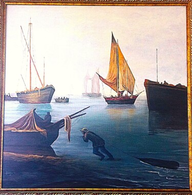 Painting titled "Marinha 8" by Galvão, Original Artwork, Acrylic Mounted on Wood Stretcher frame