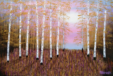 Gold and Rose Forest Light Painting titled "Gold and Rose Fores…" by Amanda Horvath, Original Artwork, Acrylic Mounted on Wood Stretcher frame