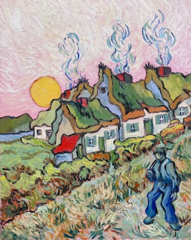 Inspired by Van Gogh: Houses and Figure "Inspired by Van Gog…" başlıklı Tablo Tetiana Lukianchenko tarafından, Orijinal sanat, Petrol