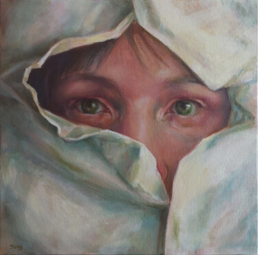 Pittura intitolato "White shelter" da Dunja Jung, Opera d'arte originale, Olio Montato su Cartone