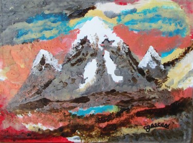 À la montagne 2025 "À la montagne 2025" başlıklı Tablo Claude Gascon tarafından, Orijinal sanat, Vitray boyama Ahşap Sedye çerçevesi üzerine mo…