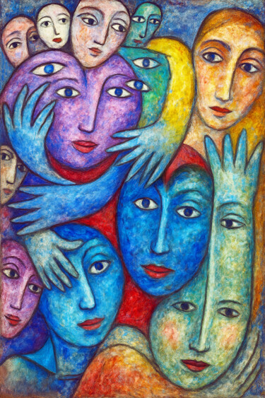 Digital Arts titled "Visages et bras ent…" by Pacôme Coquet, Original Artwork, AI generated image Mounted on Aluminium