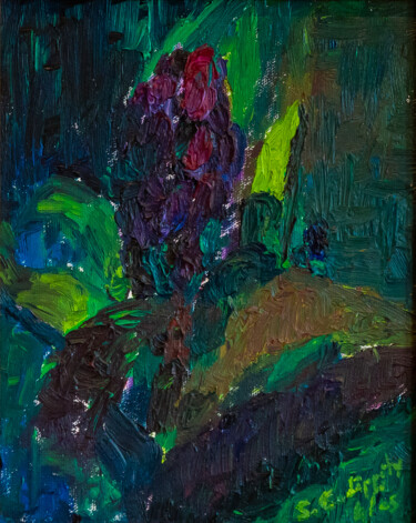 「Blooming Hyacinth」というタイトルの絵画 Shyami Codippilyによって, オリジナルのアートワーク, オイル ウッドストレッチャーフレームにマウント