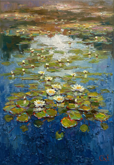...Water lilies Painting titled "...Water lilies" by Evgeny Chernyakovsky, Original Artwork, Oil Mounted on Wood Stretcher frame