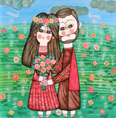 Pittura intitolato "Love Hearts" da Armen Vahramyan, Opera d'arte originale, Olio Montato su Telaio per barella in legno