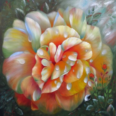 Pittura intitolato "Golden Bloom" da Jihea Kim, Opera d'arte originale, Olio Montato su Telaio per barella in legno