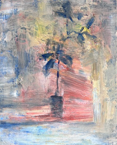 Ficus on the Windowsill at Sunset Schilderij getiteld "Ficus on the Window…" door Zakhar Shevchuk, Origineel Kunstwerk, Acryl Gemonteerd op Frame voor houten…