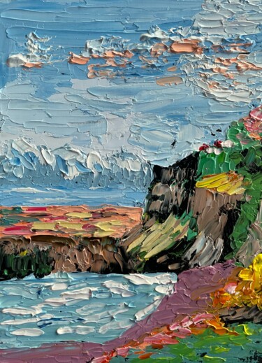 The land where the wind meets the rocks 「The land where the…」というタイトルの絵画 Anastasiya Utlyakovaによって, オリジナルのアートワーク, オイル その他の剛性パネルにマウント