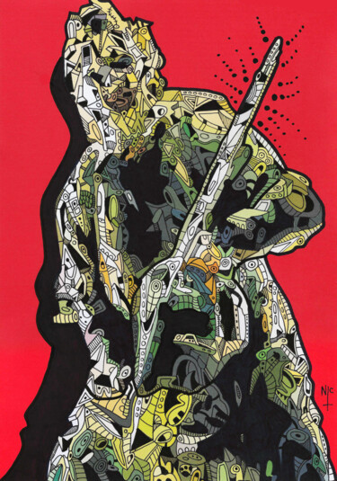 LEATHERFACE FAN ART TRIBAL Σχέδιο με τίτλο "LEATHERFACE FAN ART…" από Nicholas Price, Αυθεντικά έργα τέχνης, Μελάνι
