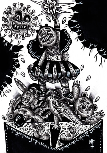 HAPPY WOKE GIRL Tekening getiteld "HAPPY WOKE GIRL" door Nicholas Price, Origineel Kunstwerk, Inkt