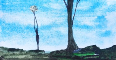 Schilderij getiteld "White oleander girl" door Milto Sideris, Origineel Kunstwerk, Acryl