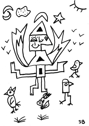 " Danse des formes et des oiseaux "2025 Drawing titled "" Danse des formes…" by Balavoine Sophie, Original Artwork, Marker