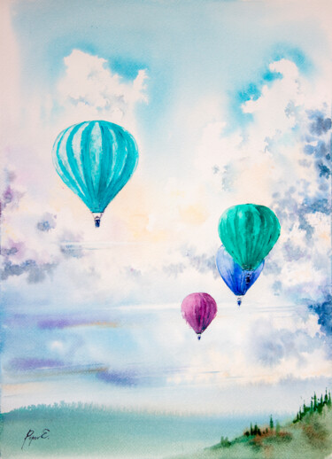 제목이 "Air balloons in the…"인 미술작품 Eugene Popov로, 원작, 수채화