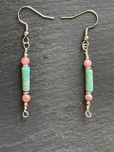 Boucles d'oreilles amazonite, rhodochrosite, argent 925