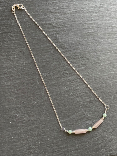 Collier quart rose, amazonite et argent 925