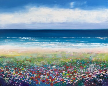 Painting titled "Life's A Beach" by Laure Bury, Original Artwork, Oil Mounted on Wood Stretcher frame