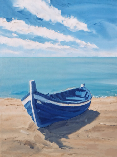 绘画 标题为“Blue Boat on the Sh…” 由Luda Rakhmanov, 原创艺术品, 丙烯