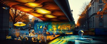 Digitale Kunst getiteld "Le Pont Plage" door Mathias Cascales (MC D/\RT), Origineel Kunstwerk, Digitaal Schilderwerk