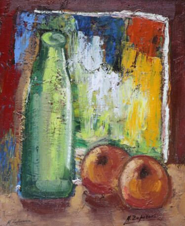 Schilderij getiteld "Sagarrak" door Mañoli Zapirain, Origineel Kunstwerk, Olie Gemonteerd op Frame voor houten brancard