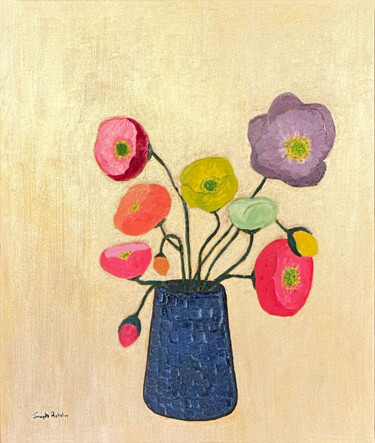 "Poppies on gold" başlıklı Tablo Joseph Rethlin tarafından, Orijinal sanat, Petrol Ahşap Sedye çerçevesi üzerine monte edilm…