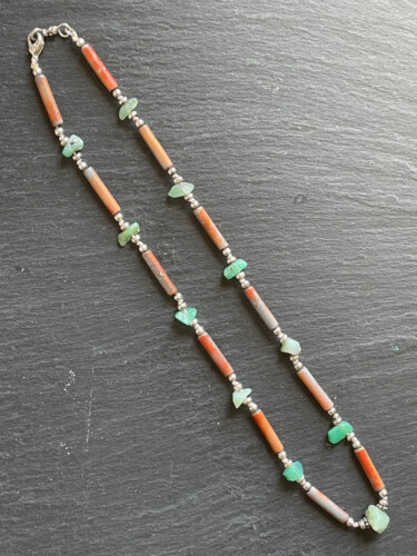 Collier céramique, argent 925, pierres naturelles