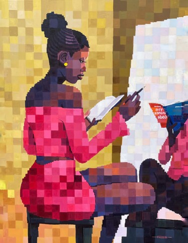 The one who paints her future Painting titled "The one who paints…" by Olamilekan Okunade, Original Artwork, Acrylic