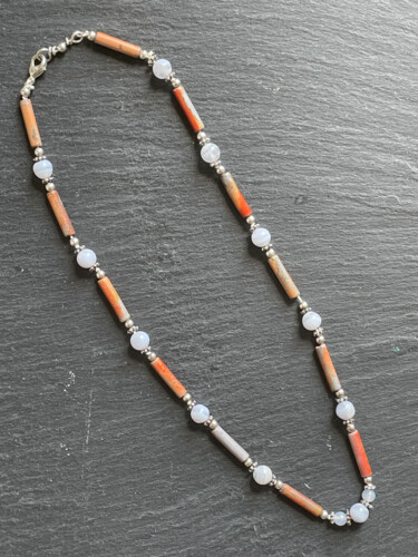 Collier agate blue lace, céramique, argent 925