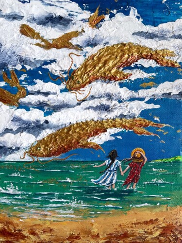 Golden Catfish Ζωγραφική με τίτλο "Golden Catfish" από Julie Wintertale, Αυθεντικά έργα τέχνης, Ακρυλικό Τοποθετήθηκε στο Χαρτόνι