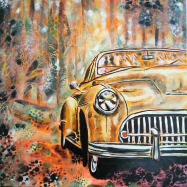 Schilderij getiteld "WILD AND VINTAGE 1" door Chrys Oak, Origineel Kunstwerk, Olie Gemonteerd op Frame voor houten brancard