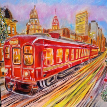 THE 22:22 TRAIN Painting titled "THE 22:22 TRAIN" by Chrys Oak, Original Artwork, Oil Mounted on Wood Stretcher frame