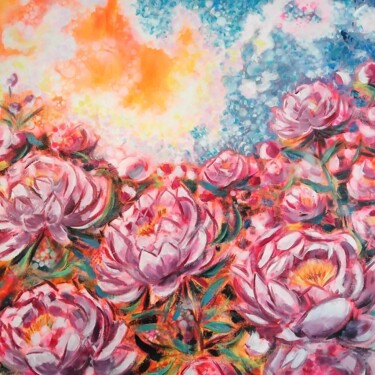 Peonies' World 绘画 标题为“Peonies' World” 由Chrys Oak, 原创艺术品, 油 安装在木质担架架上