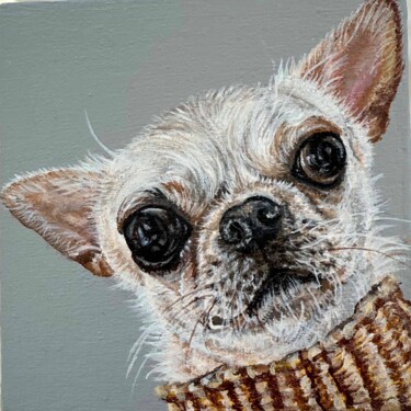 Dog on canvas. Portrait of a white dog. Chihuahua. 绘画 标题为“Dog on canvas. Port…” 由Antonina Pavlic, 原创艺术品, 丙烯