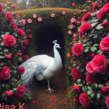 Digitale Kunst getiteld "AI-ART 白孔雀とツバキ" door Risa Kitamura, Origineel Kunstwerk, 2D Digital Work