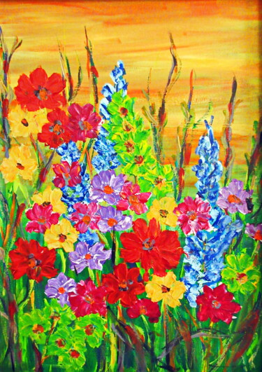 Pittura intitolato "FLORAL SUNSET" da Tomo Gorjanc, Opera d'arte originale, Acrilico Montato su Telaio per barella in legno