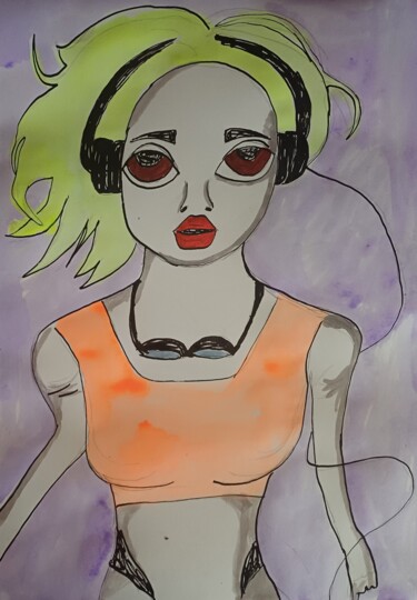 「New records」というタイトルの描画 Ashton Knightingによって, オリジナルのアートワーク, インク