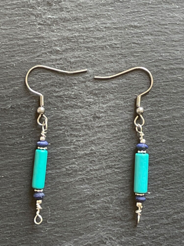 Boucles d'oreilles turquoise, lapis lazuli et argent 925