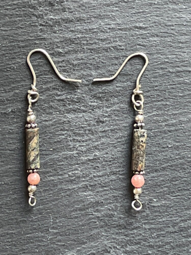 Boucles d'oreilles turquoise africaine, rhodochrosite, argen