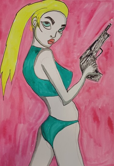 图画 标题为“Gun has can” 由Ashton Knighting, 原创艺术品, 墨