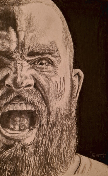 Disegno intitolato "Angry Man" da Tomsi, Opera d'arte originale, Carbone